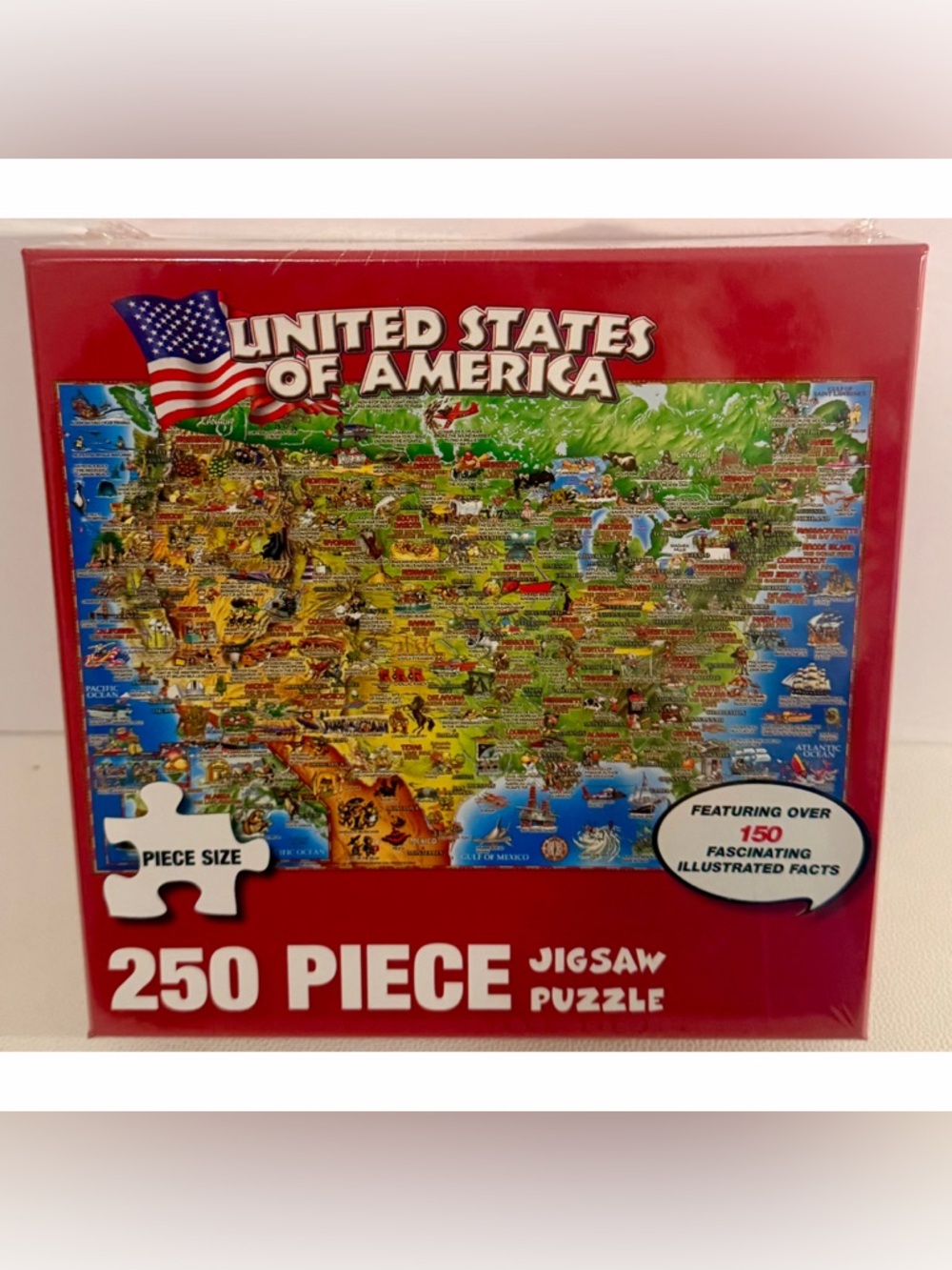 United States Map 250 Pc Puzzle NEW Sealed Educational Kids Geography 4+ Toy